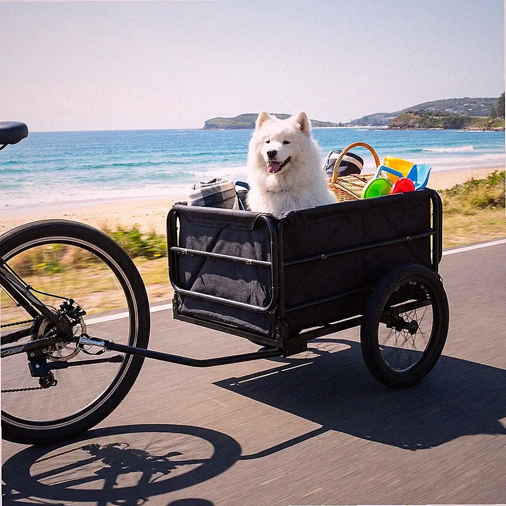 Bike Cargo Trailer, 220 LBS Metal Bicycle Wagon Cart w/16” Tires&Universal Hitch